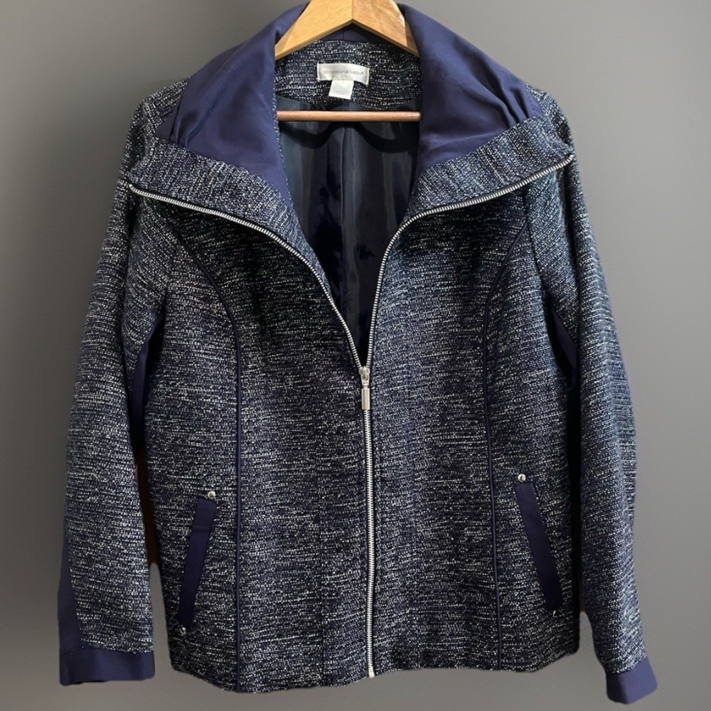 Christopher & Banks Full Zip Jacket Womens Large Navy Blue Tweed Texture Lined